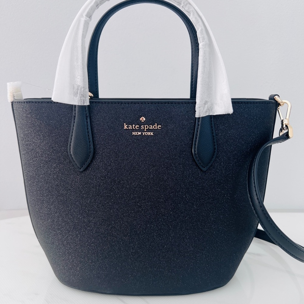 NWT Kate Spade Glimmer Satchel Crossbody Glitter Black